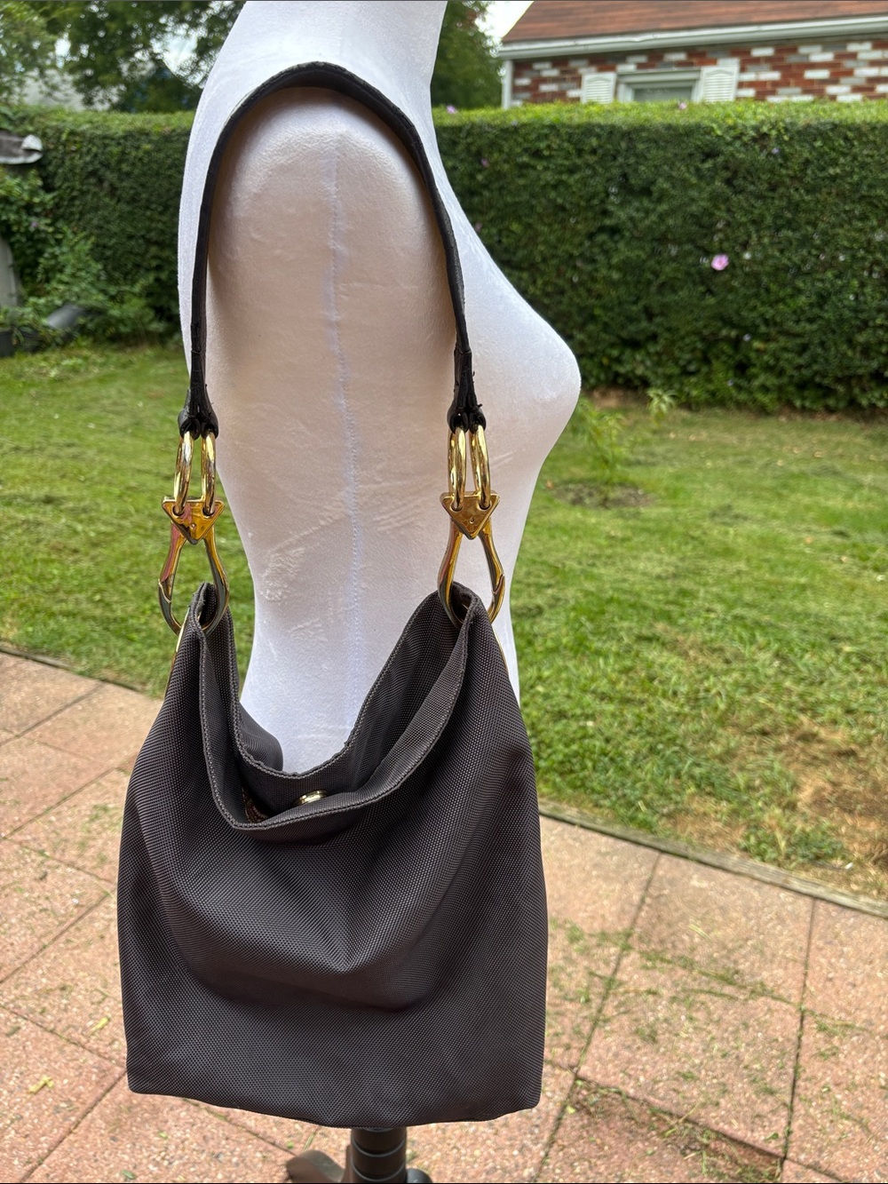 Everyday Dark Grey Shoulder Bag with Gold Accent Hardware